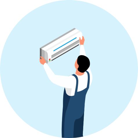 エアコンを取り付けている男性のイラスト