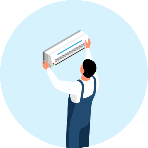 エアコンを取り付けている男性のイラスト